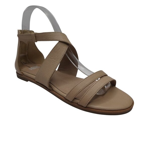 Eileen Fisher Cici Tan Leather Open Toe Strappy Open Toe Flat Sandals Womens 7 - Picture 1 of 13